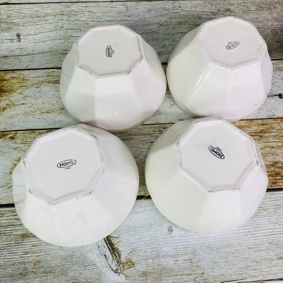 Home TM Solid White Embossed Top Octagon Shape Ceramic Soup Cereal Bowls Set  4 - Picture 7 of 16